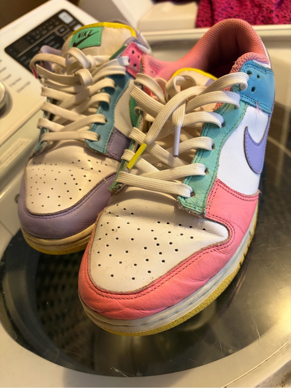 Nike Women White Low-Top Sneakers with Pastel Pink, Purple, Mint & Yellow Accent - Picture 3 of 5